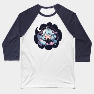 Adorable Anime Chibi Capricorn Zodiac Sleeping Little Astro Girl Baseball T-Shirt